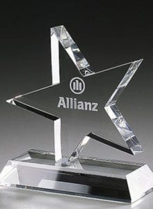 Mitarbeiterehrungsaward 3D-Laser Kristallglas Euro Star Award Lasergravur